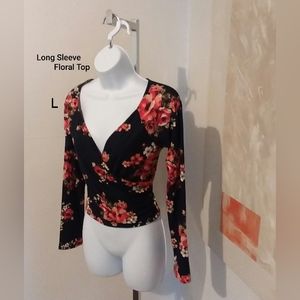 Navy Blue Floral Top L